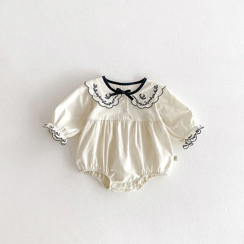 BW Embroidered Turn Down Collar Romper