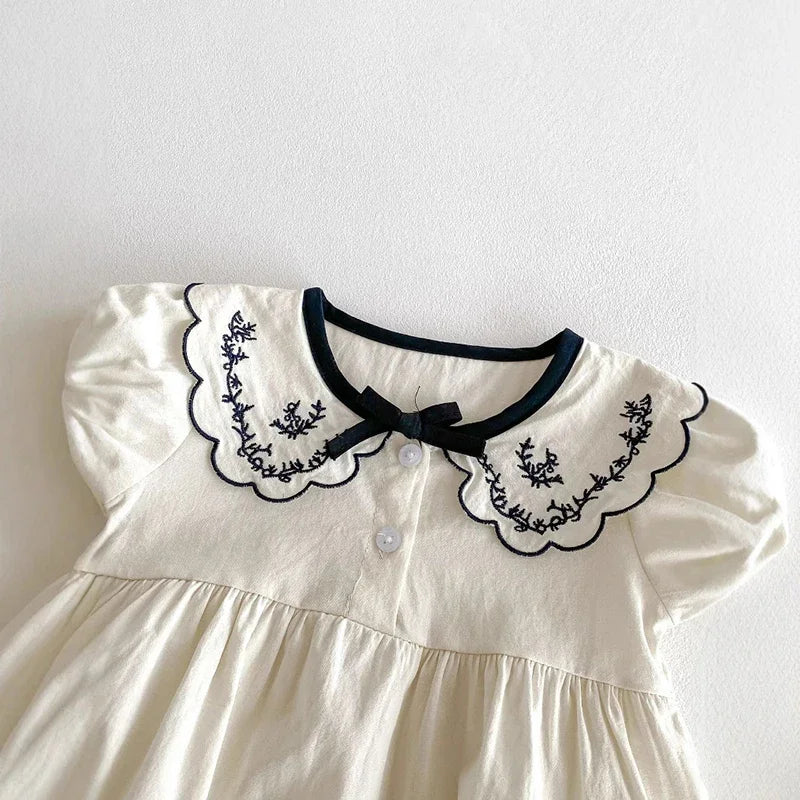 BW Embroidered Turn Down Collar Romper