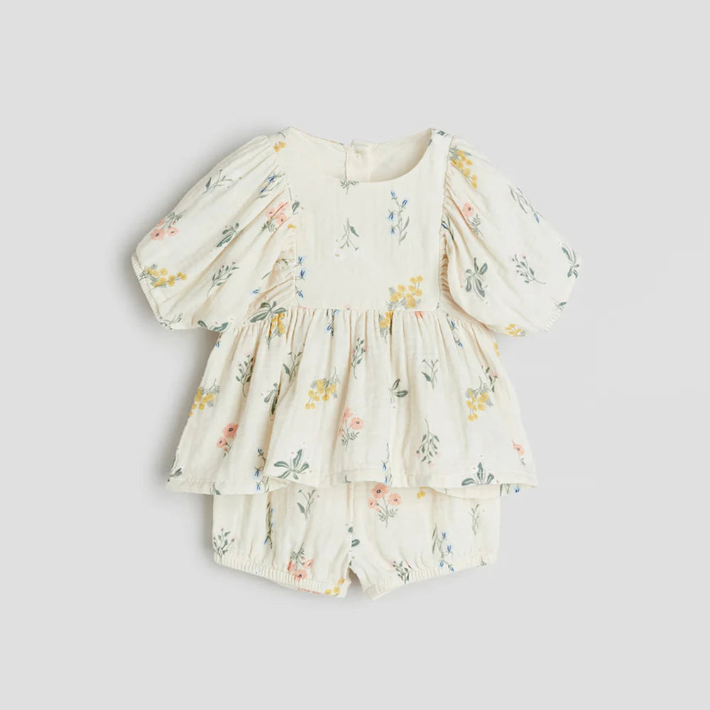 Summer Printed Long Sleeve Top & Shorts Set