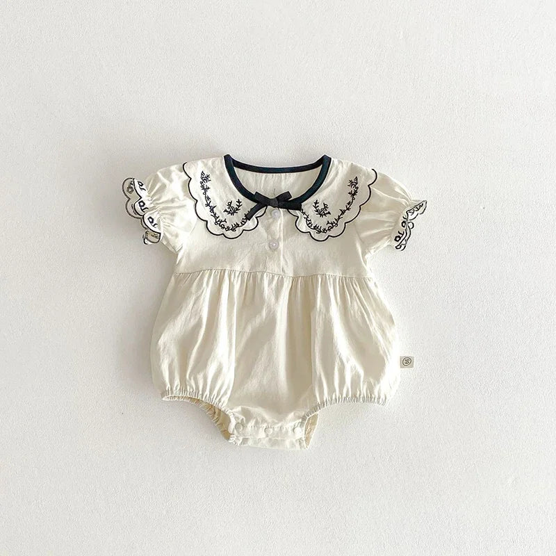 BW Embroidered Turn Down Collar Romper