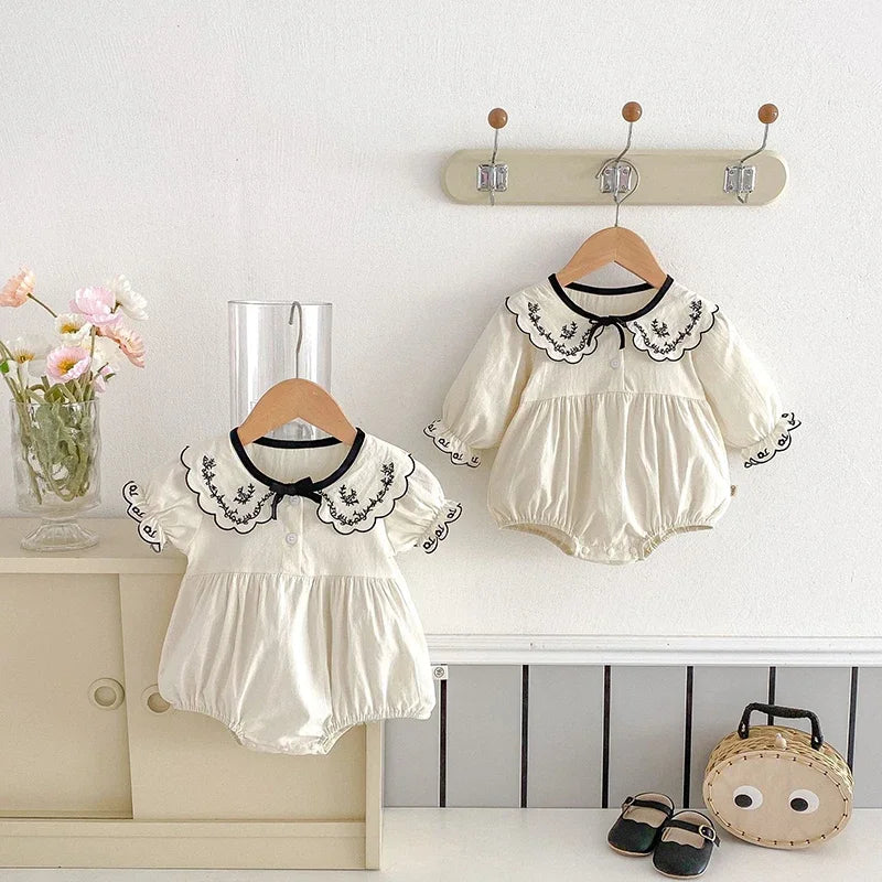 BW Embroidered Turn Down Collar Romper