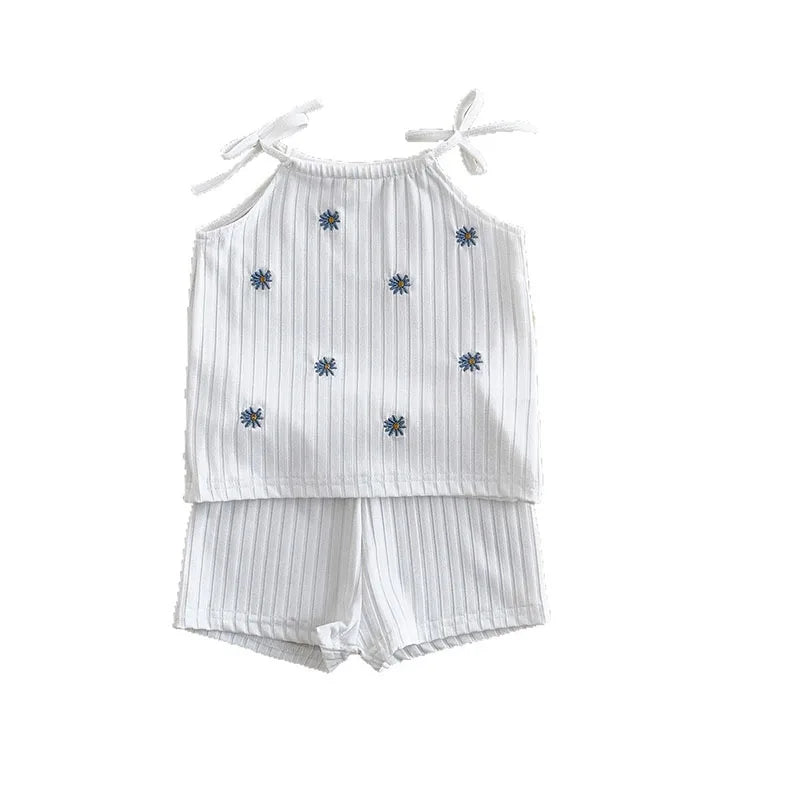 Embroidered Daisy Casual Top and Short Set