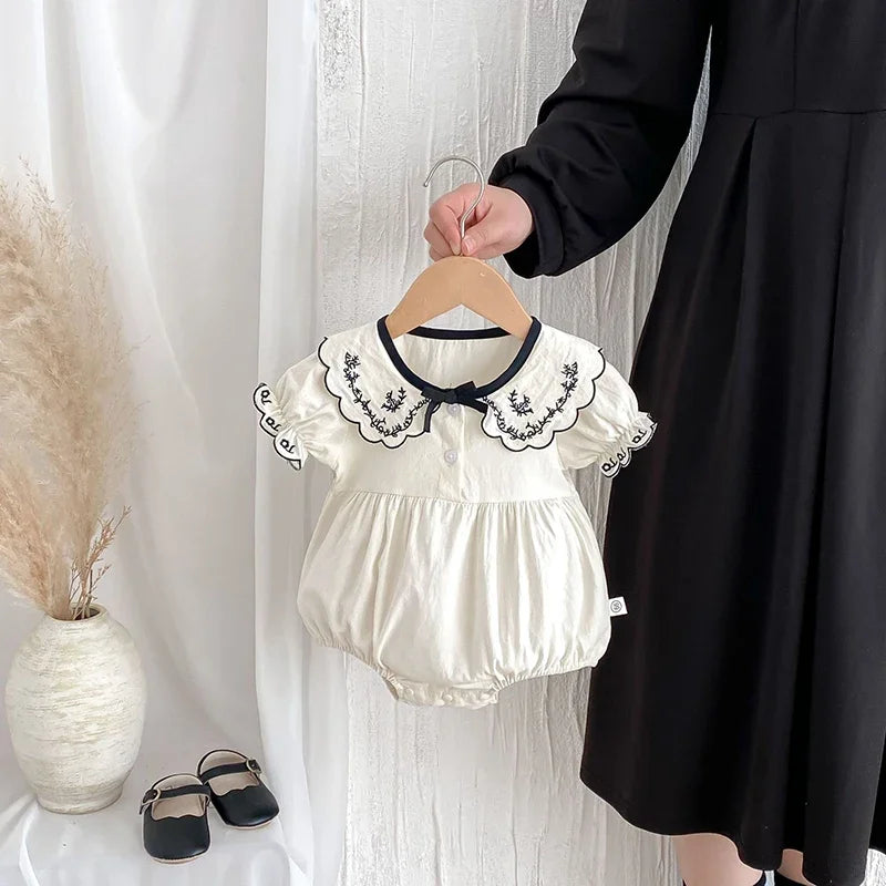 BW Embroidered Turn Down Collar Romper