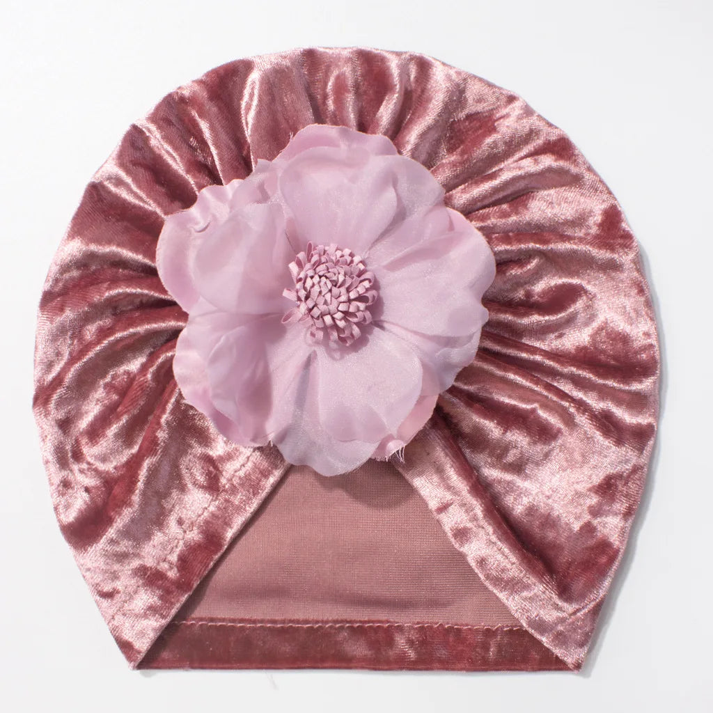 Velvet Look Flower Hat
