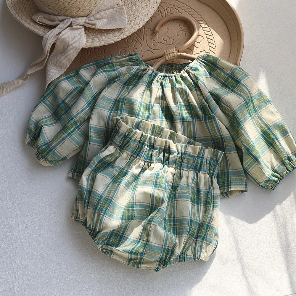 Country Plaid Blouse and Ruffle Shorts