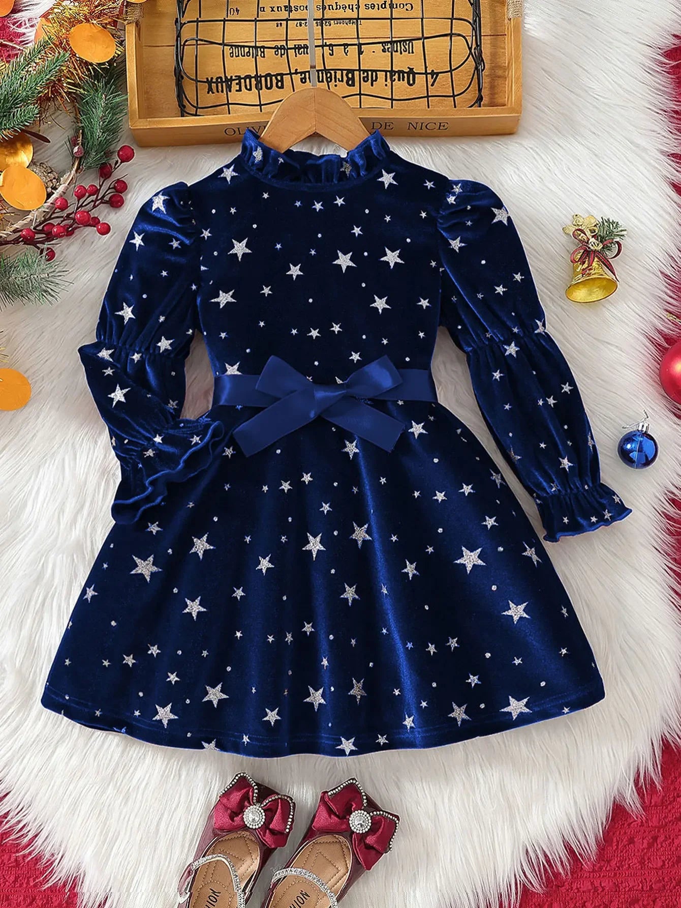 Star Print Velvet Look Dress