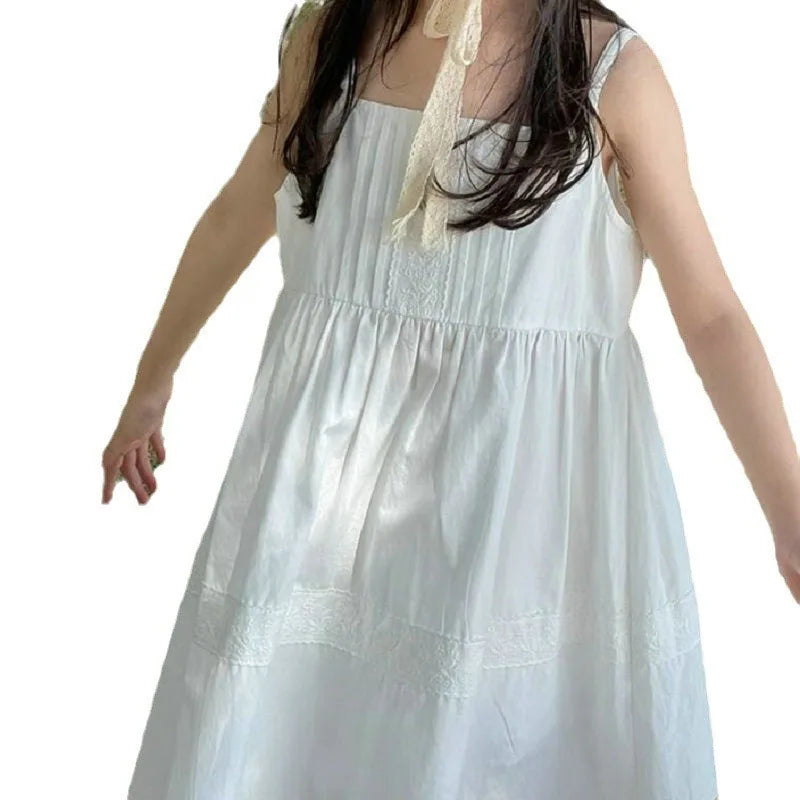 Hollow-Out Suspender Flowy Dress