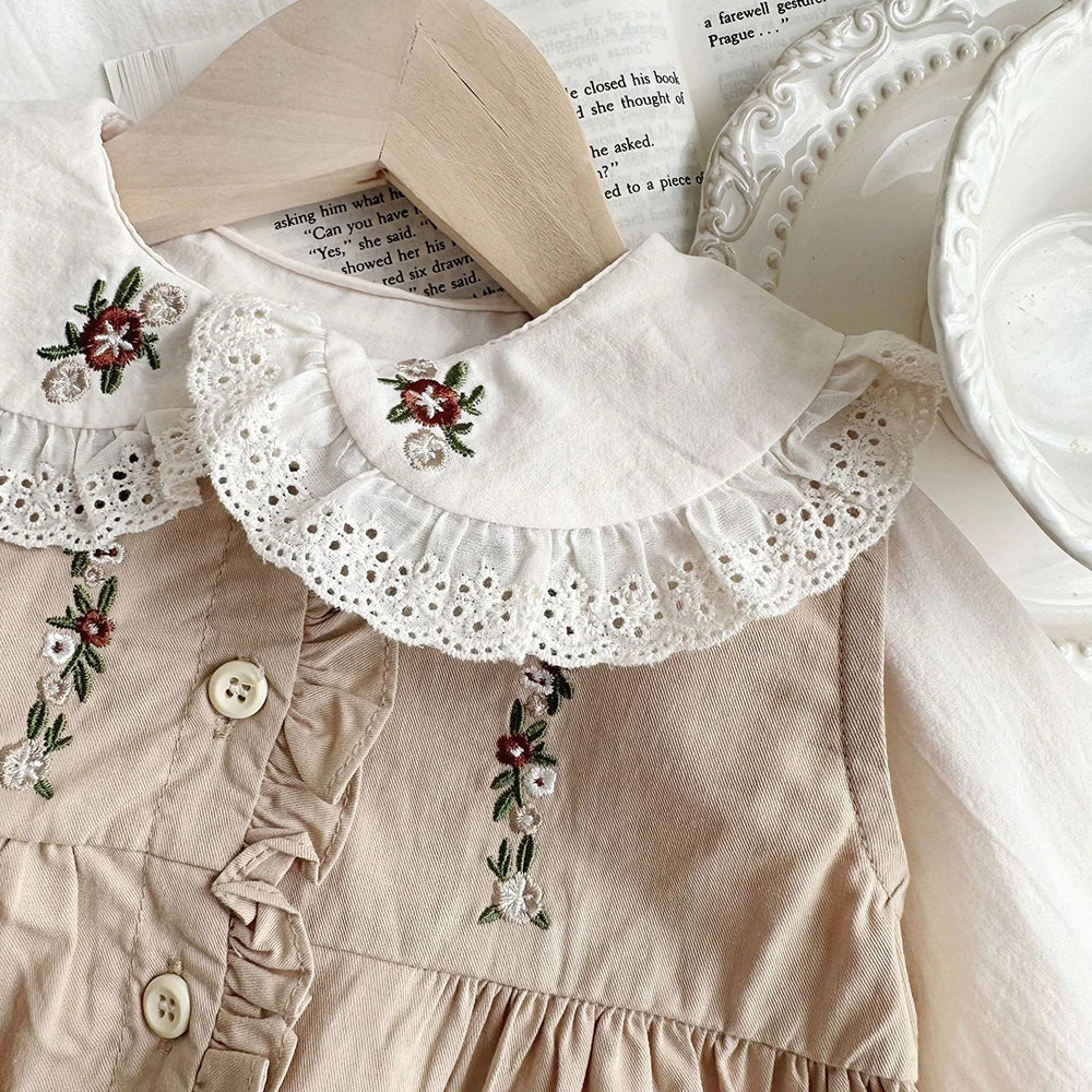 Embroidery Vest Dress or Peter Pan Collar One Piece Suit