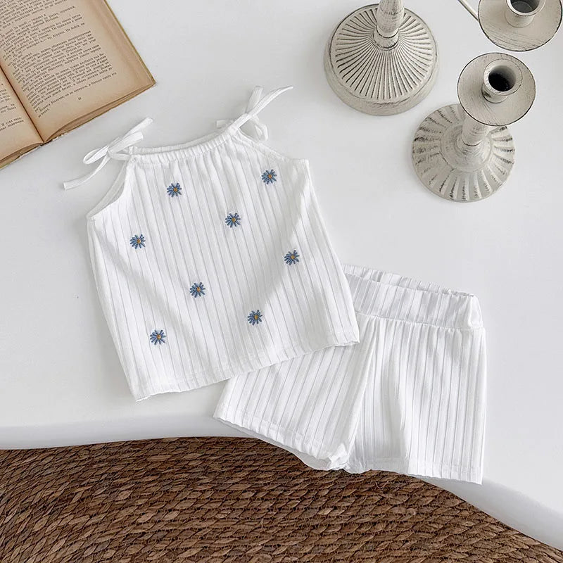 Embroidered Daisy Casual Top and Short Set