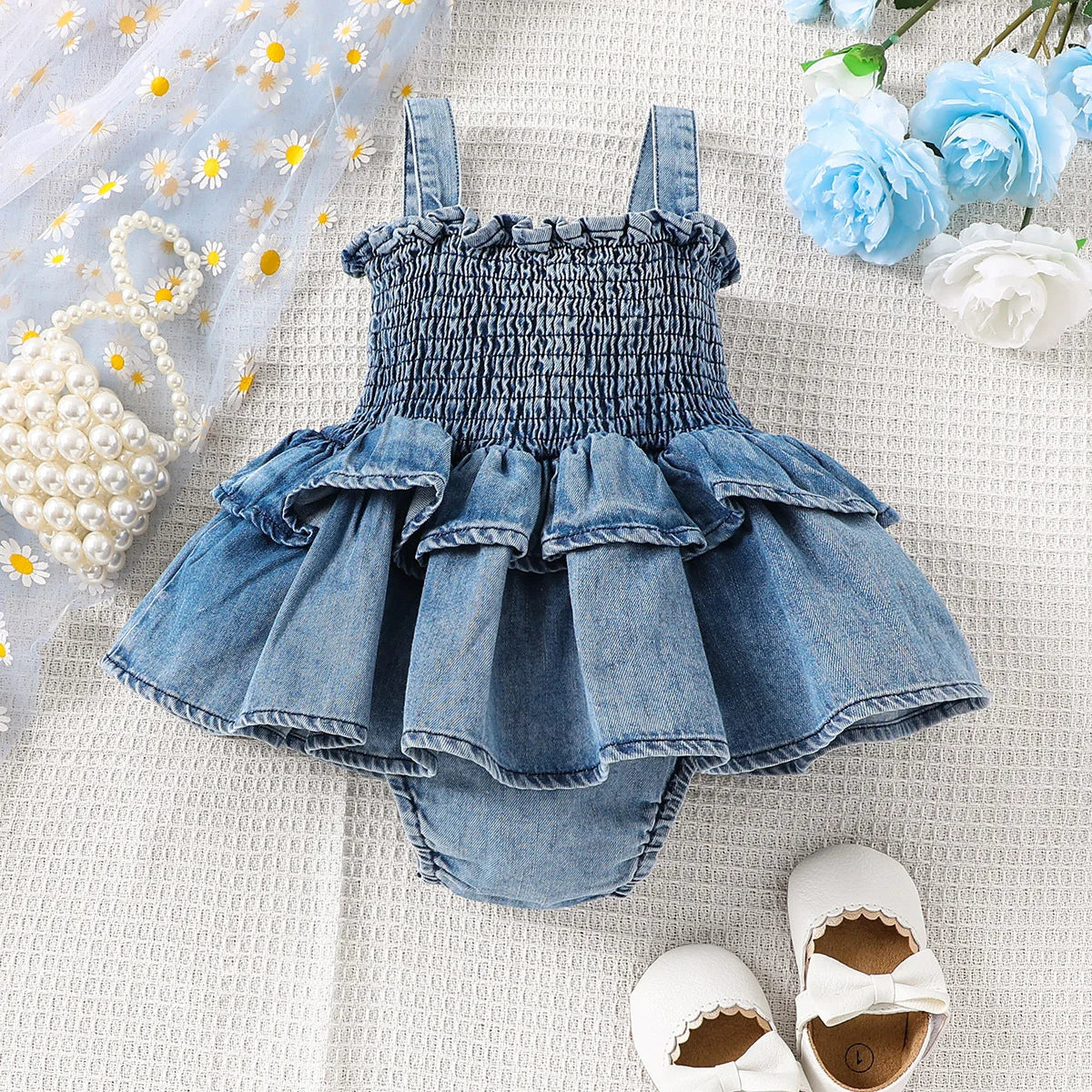 Denim Look Ruffle One Piece