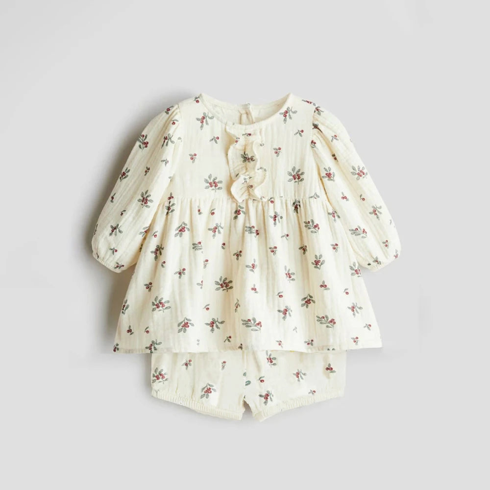 Summer Printed Long Sleeve Top & Shorts Set