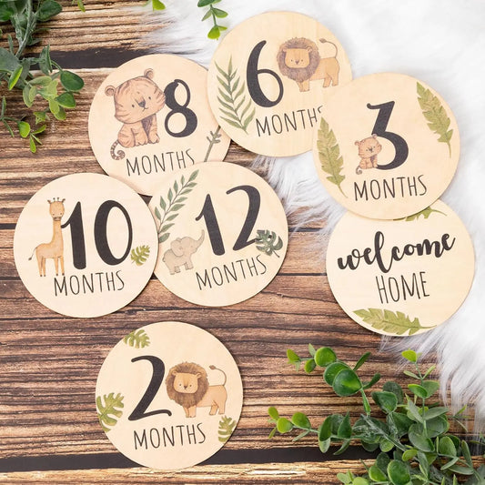 7 Piece Wooden Jungle Milestone Cards