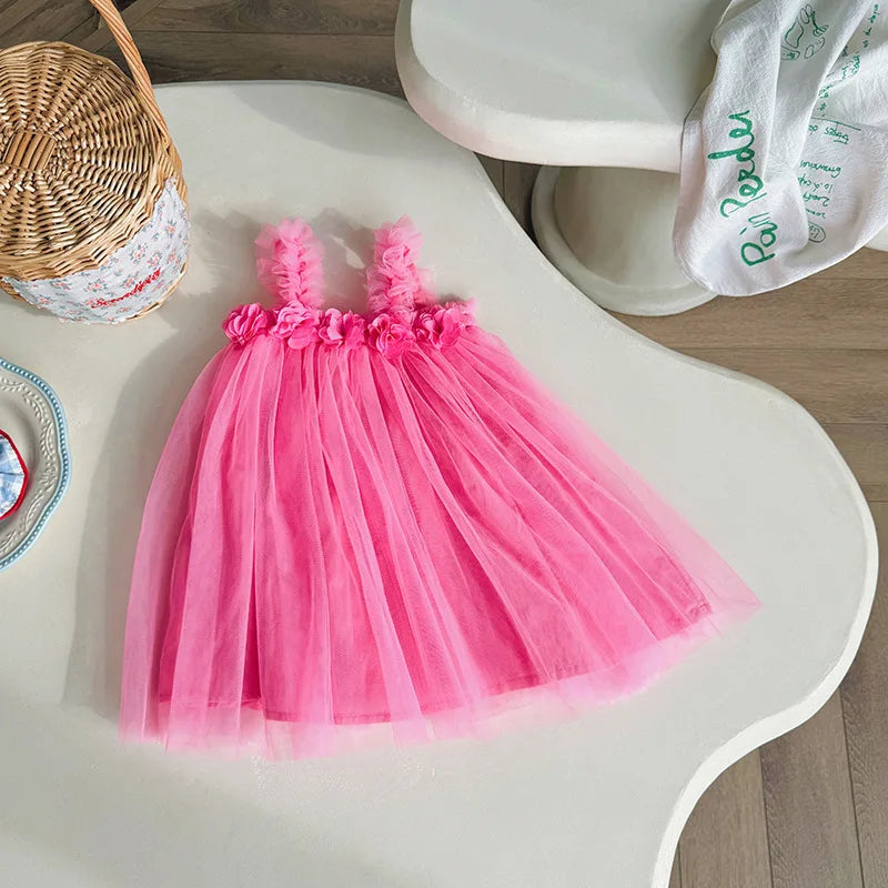 3D Flower A-Line Mesh Dress