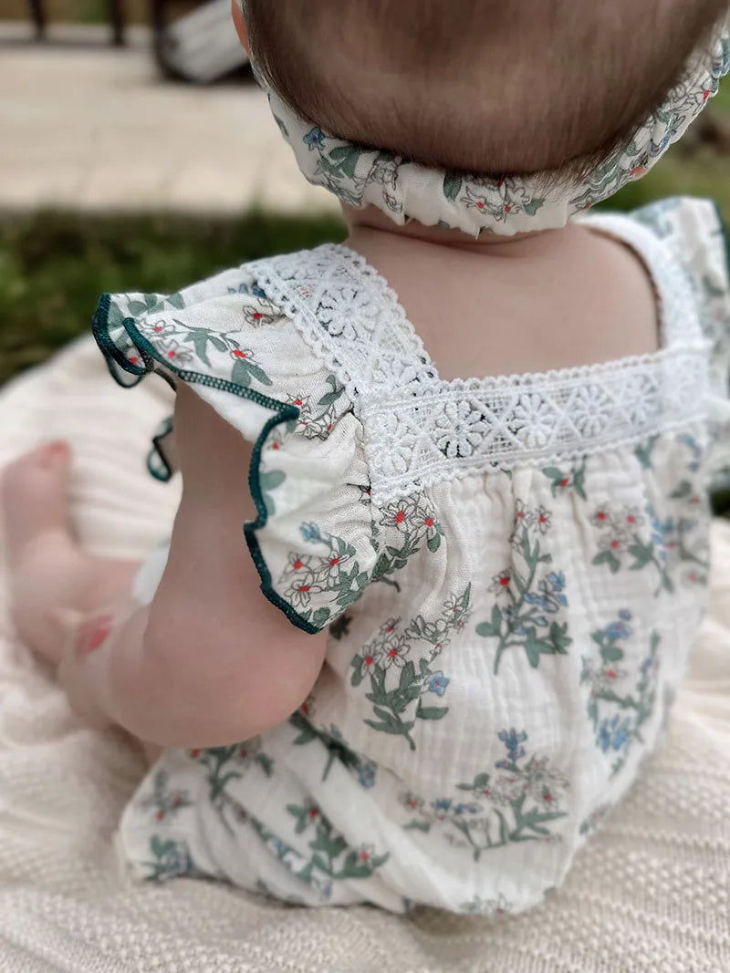 Green Floral Romper with Headband