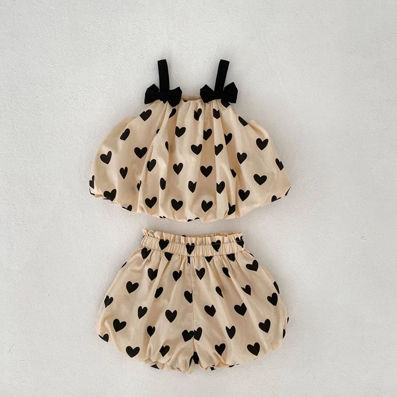Love Sleeveless Bow Double Layer Set