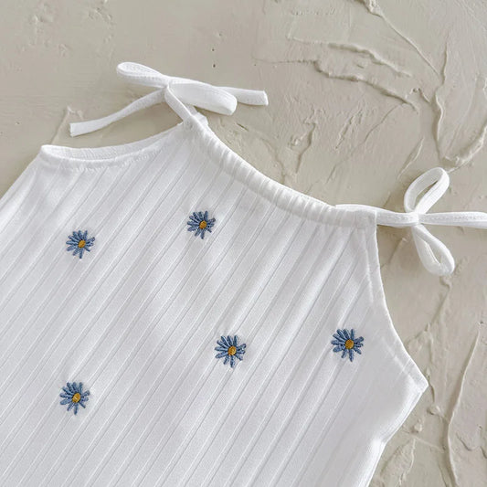 Embroidered Daisy Casual Top and Short Set