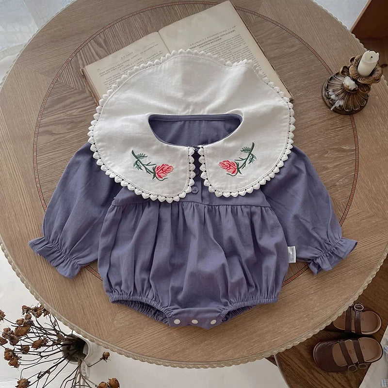 Rose Embroidery Collar Romper