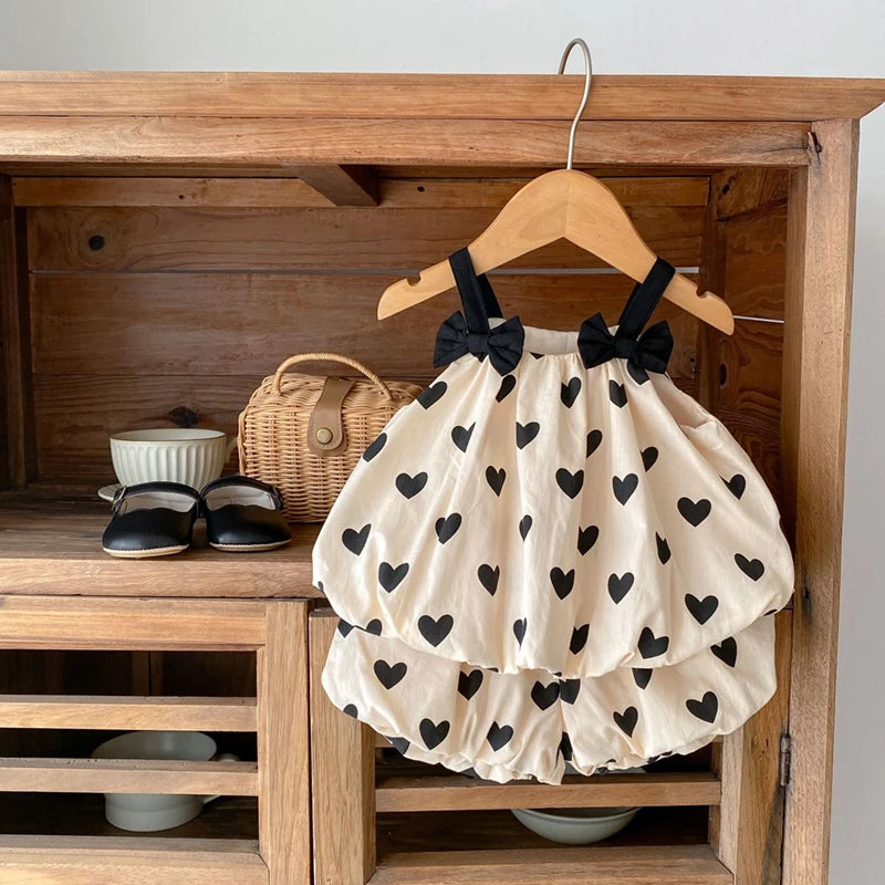 Love Sleeveless Bow Double Layer Set