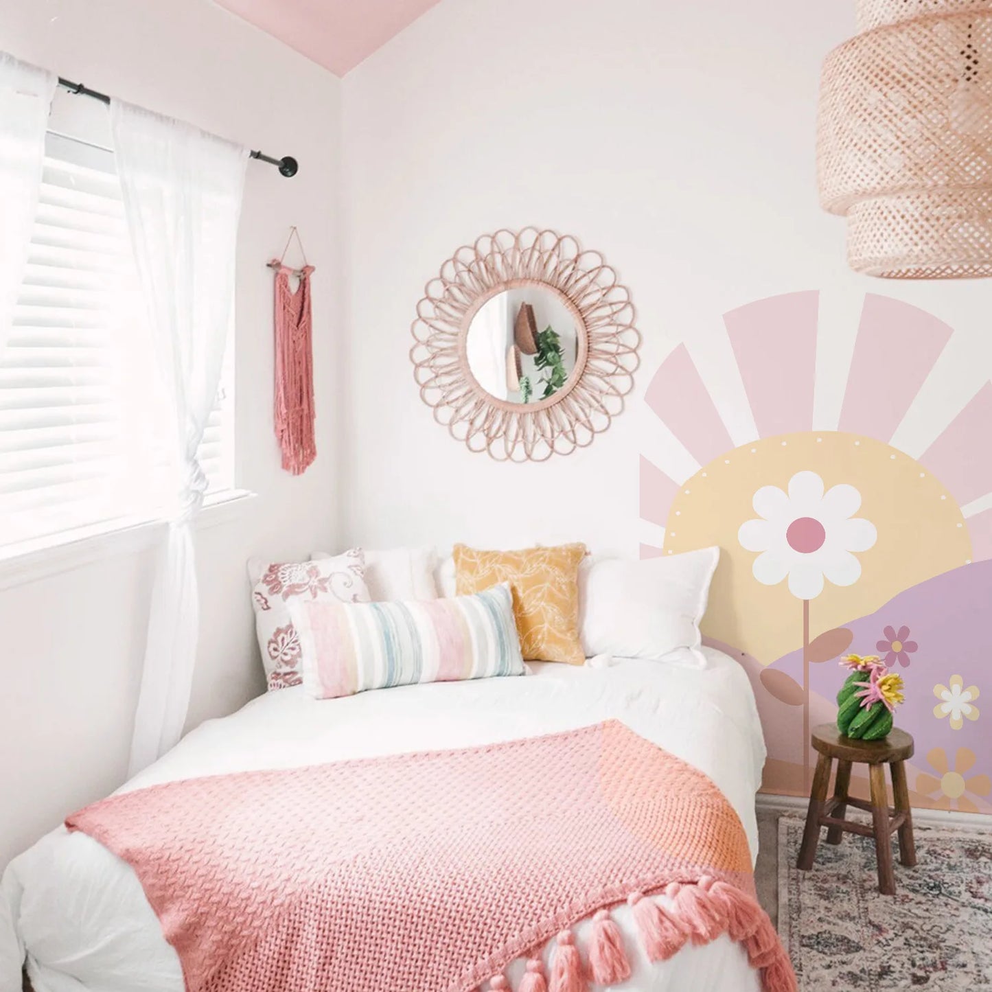 Pink Arch Daisy Self-Adhesive Wall Decal