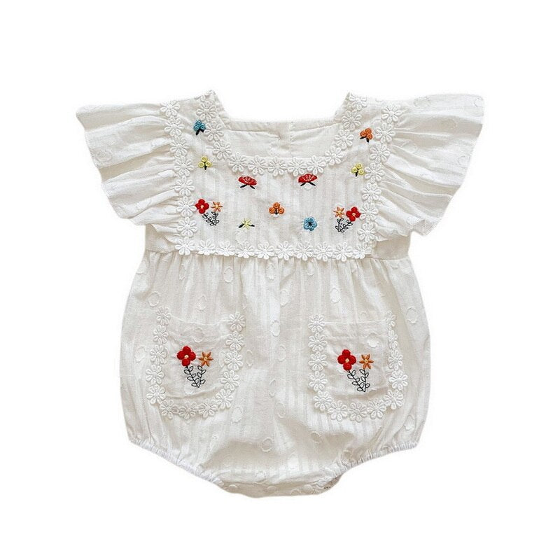 NEW Square Collar Garden Embroidery Romper