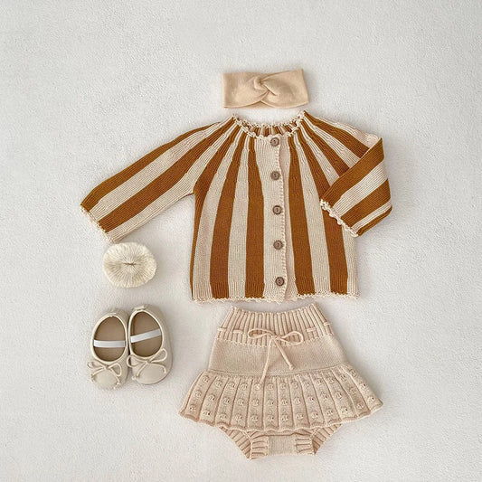 Fashion Striped Sweater Coat And Knit Bloomer