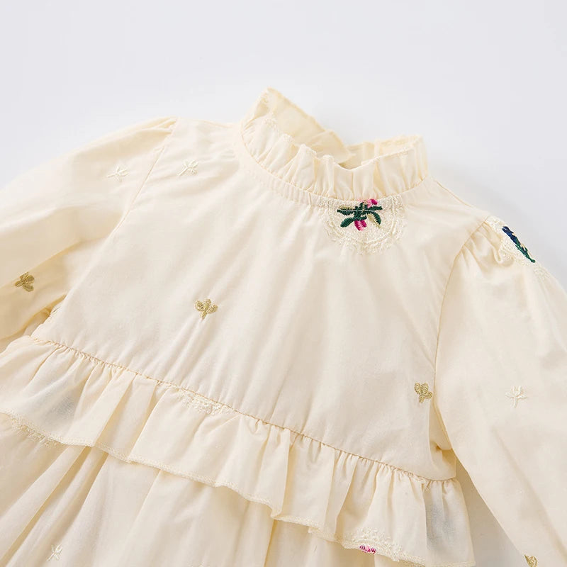 Embroidery Ruffled Retro Celine Dress