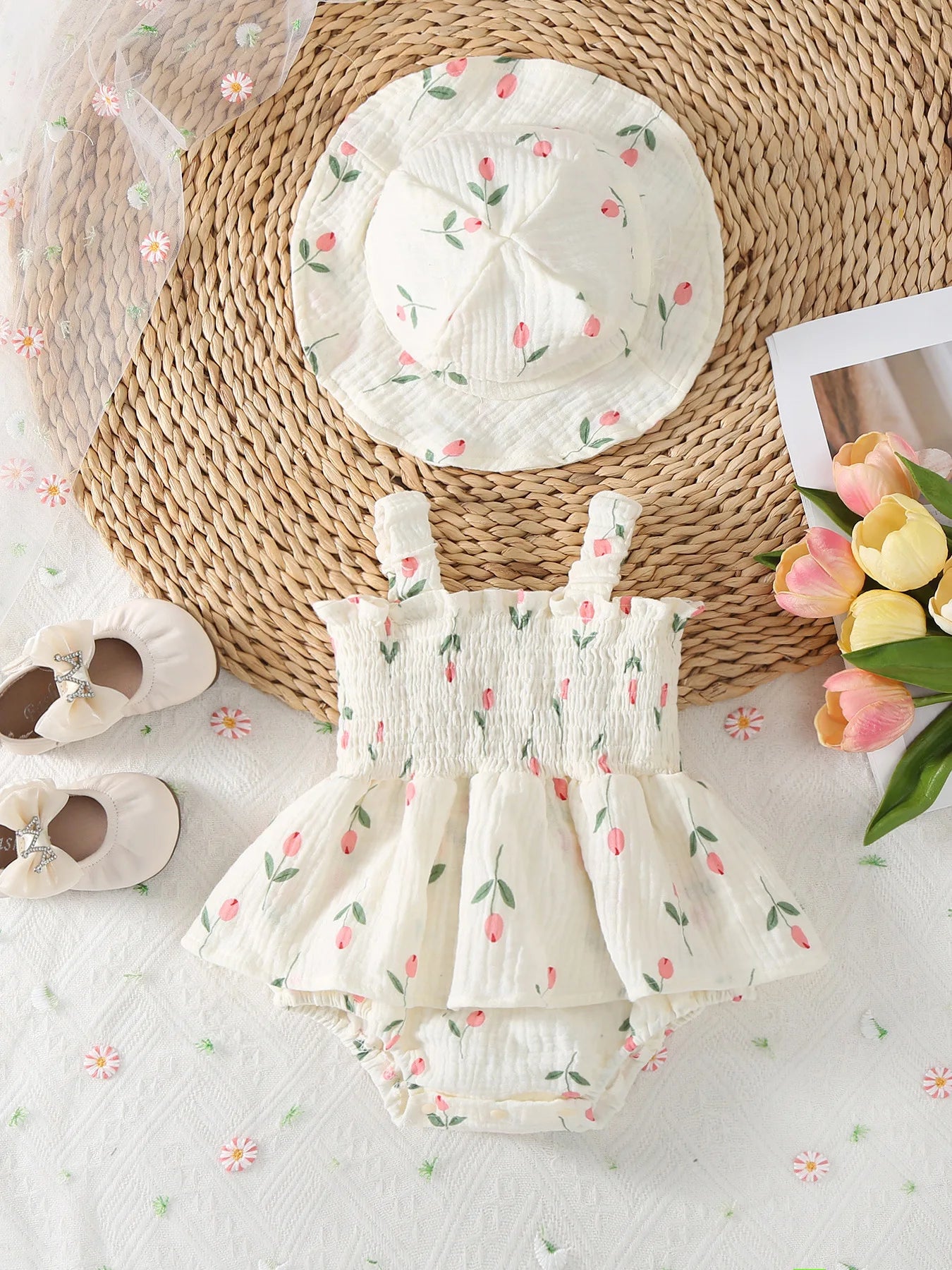 NEW Tulip Print One Piece and Hat