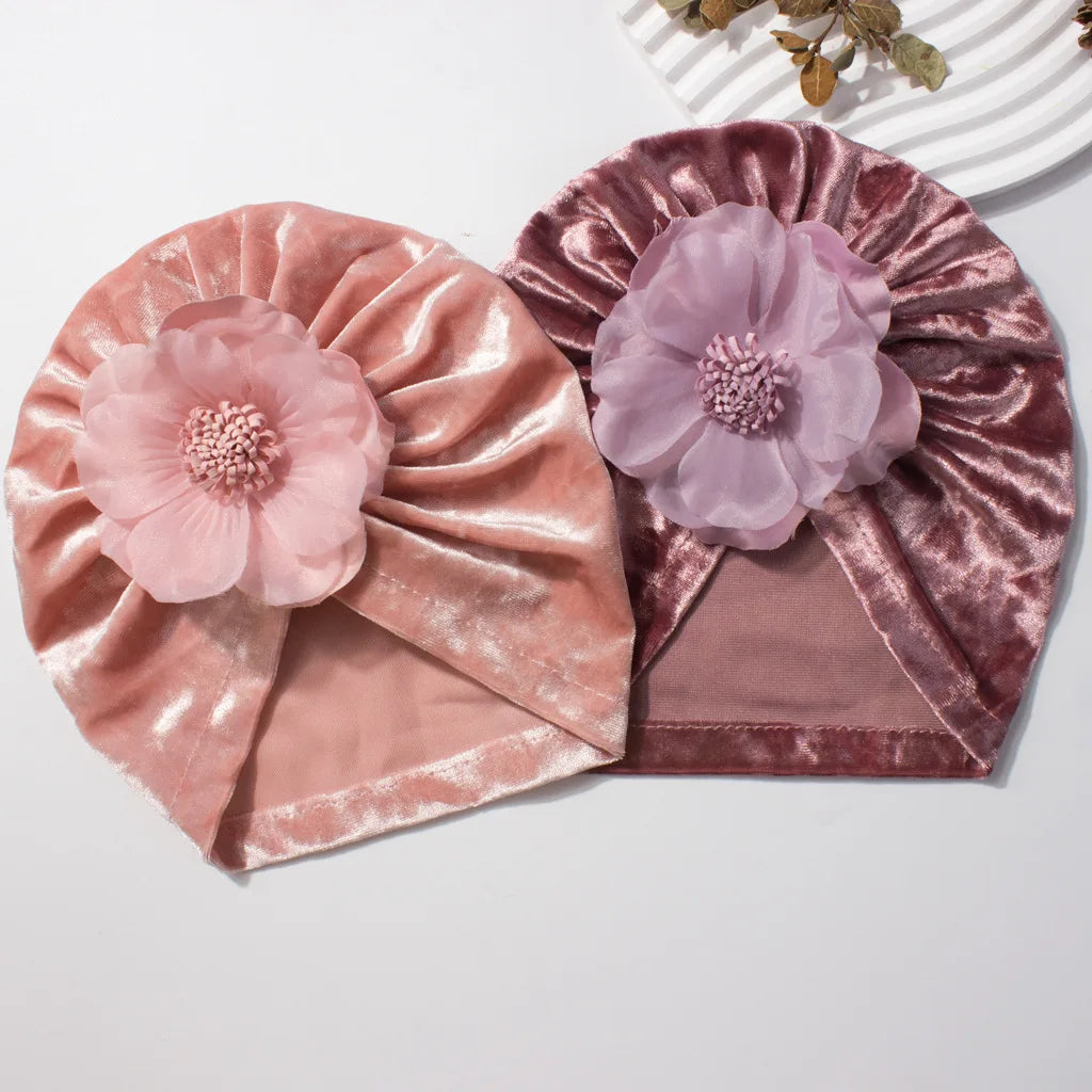 Velvet Look Flower Hat