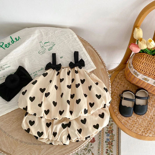 Love Sleeveless Bow Double Layer Set
