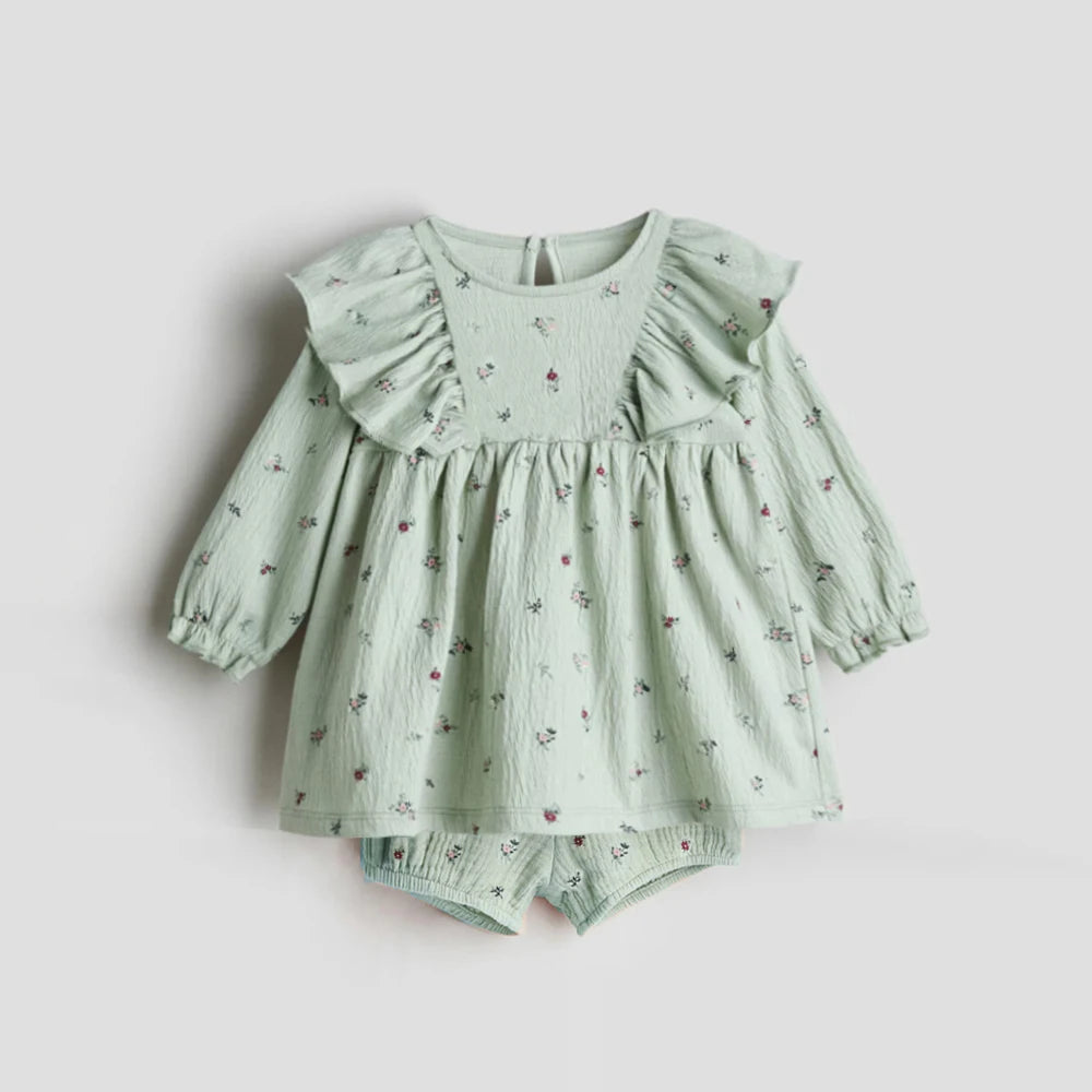 Summer Printed Long Sleeve Top & Shorts Set