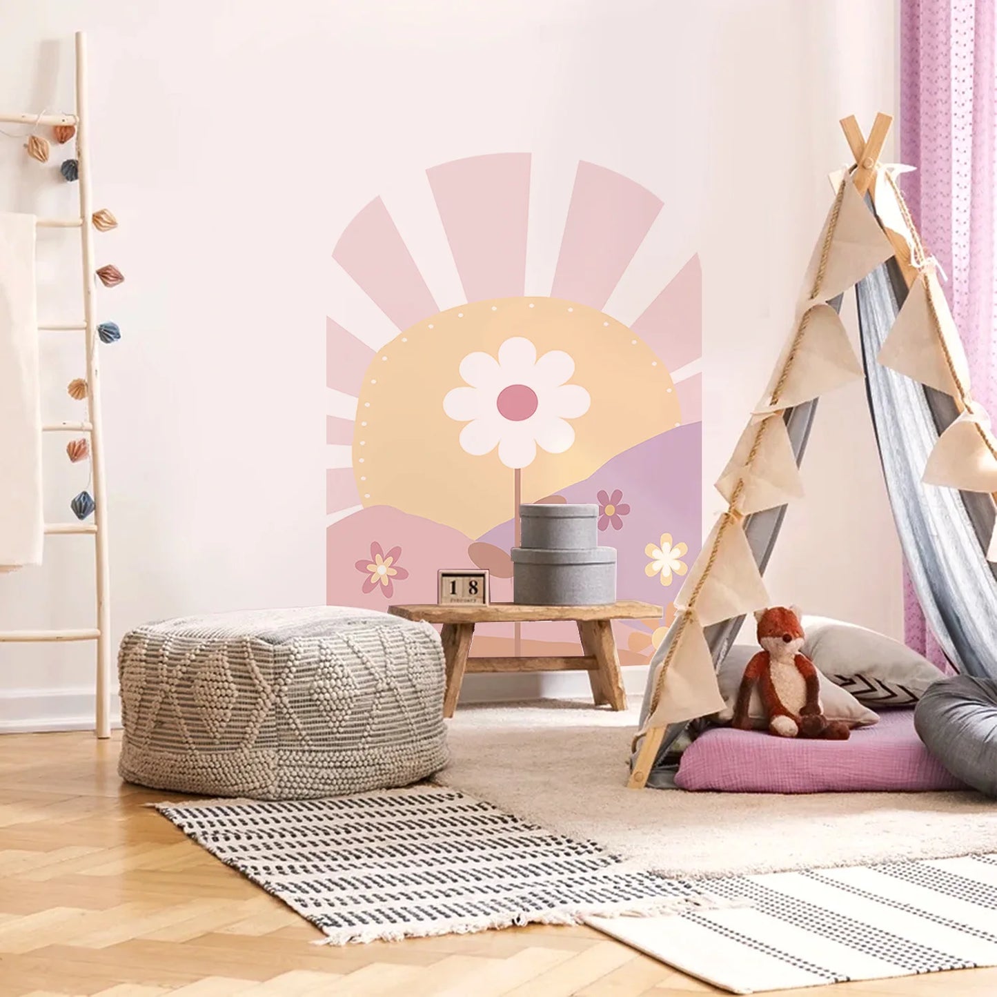 Pink Arch Daisy Self-Adhesive Wall Decal