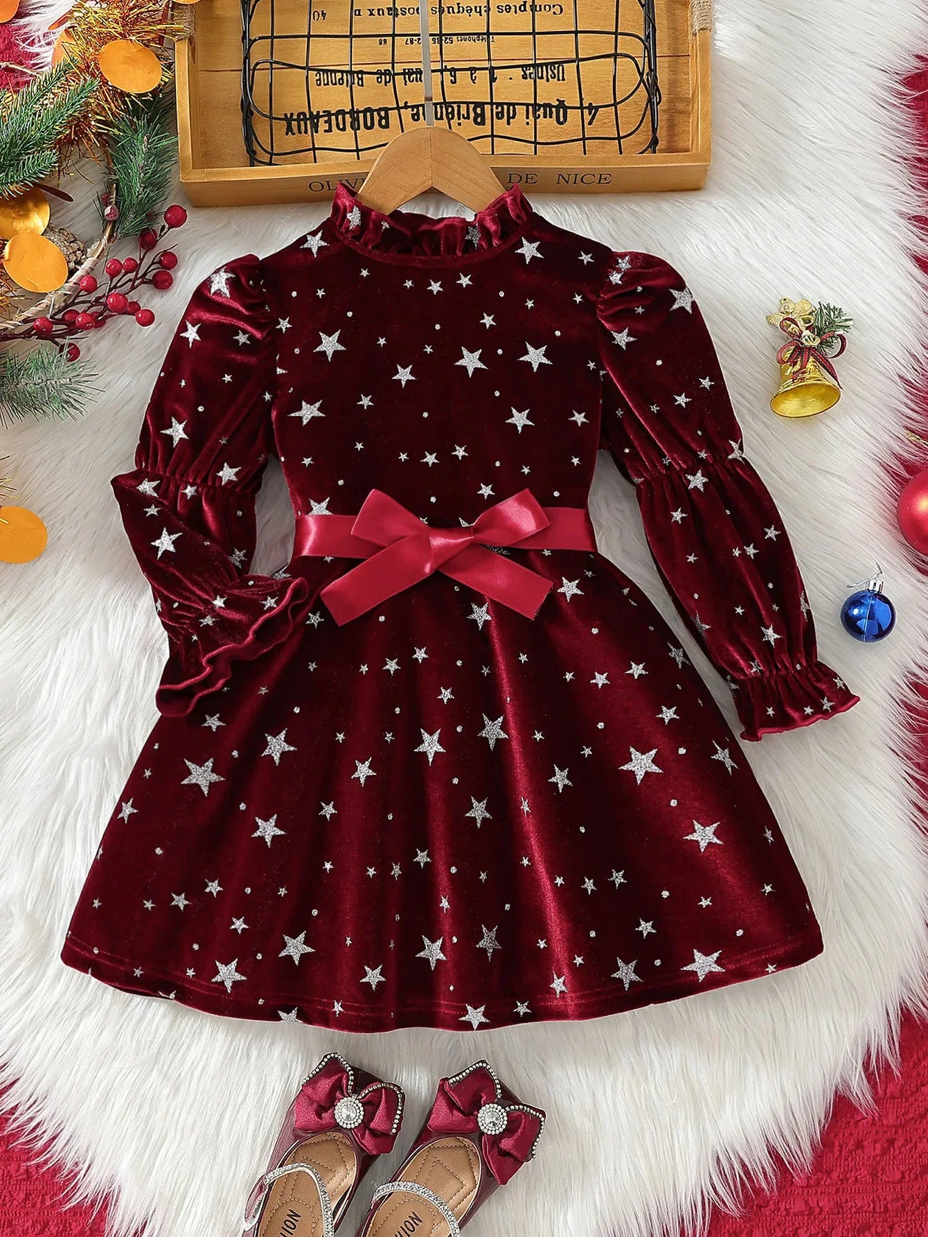 Star Print Velvet Look Dress