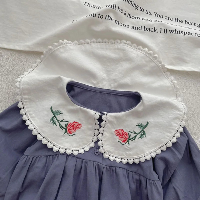 Rose Embroidery Collar Romper