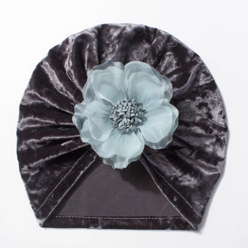 Velvet Look Flower Hat