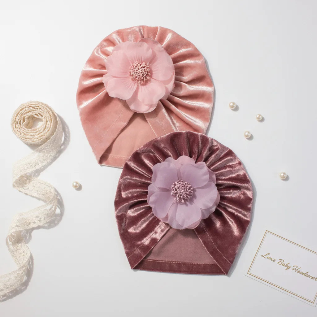 Velvet Look Flower Hat