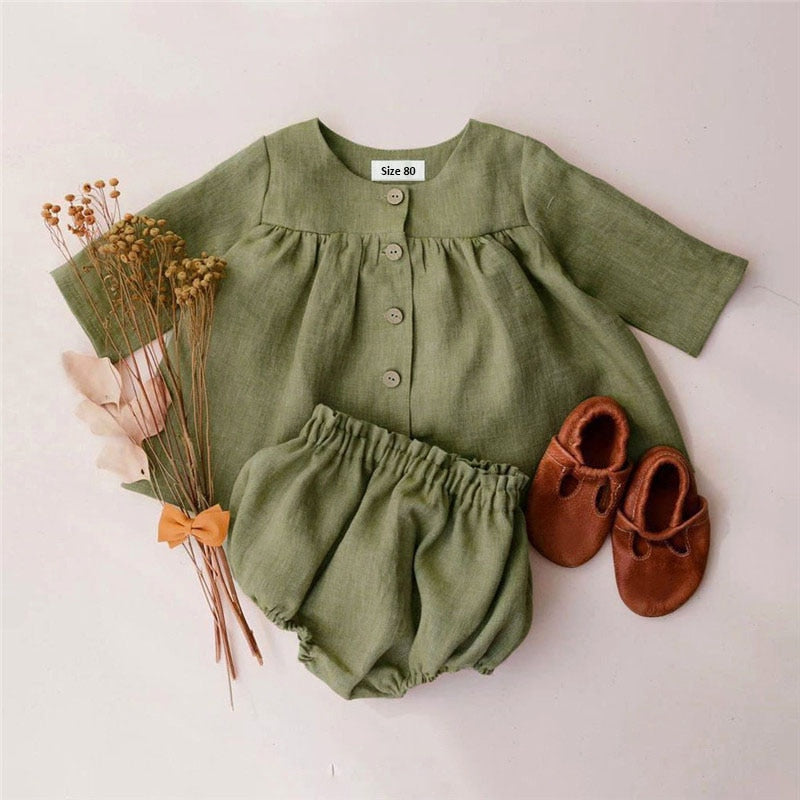 Baby Girl 2 Piece Long Sleeve Blouse and Short Set