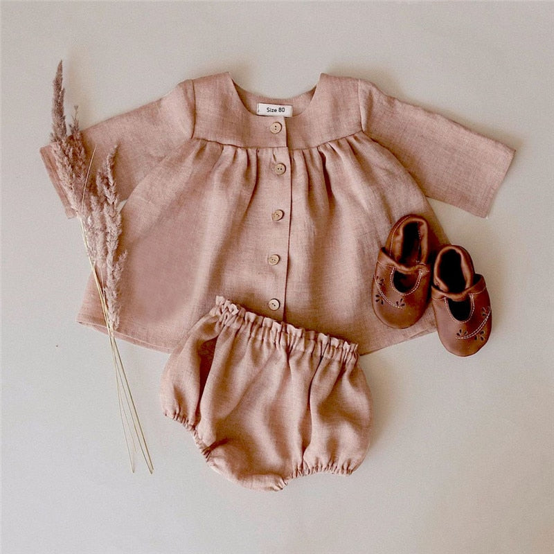 Baby Girl 2 Piece Long Sleeve Blouse and Short Set