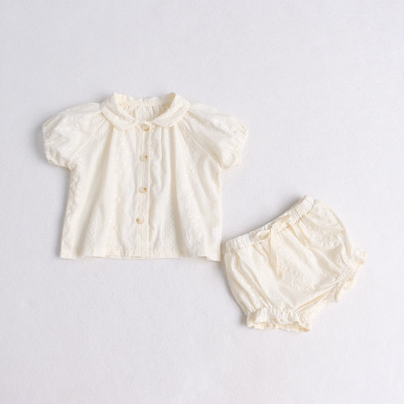 Fashionable Cotton Lace Top and Bloomer Set