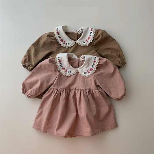 Cute Flower Embroidery Long Sleeve Princess Dress