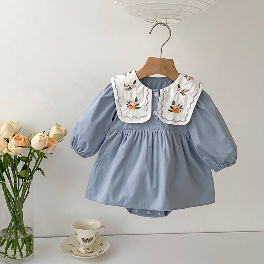 NEW Blue Embroidered Romper Dress