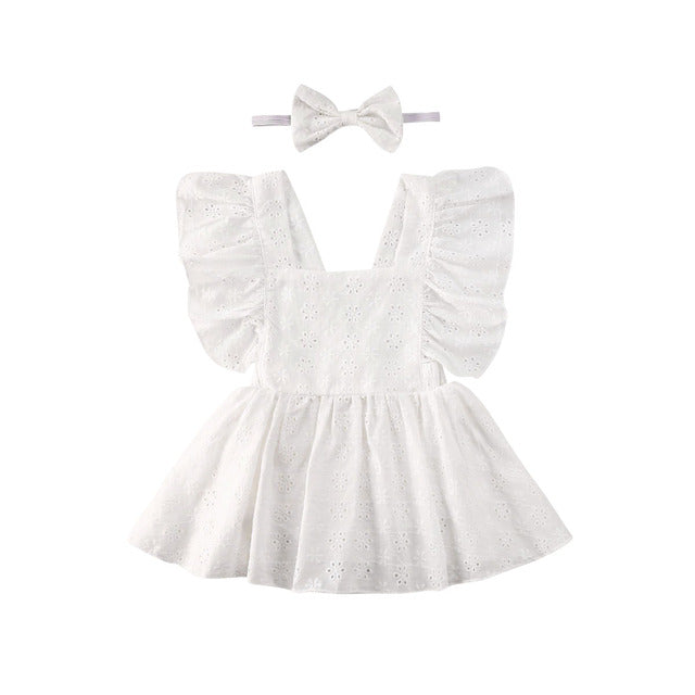 Lace Ruffled Romper Dress - White - 12M - CLEARANCE