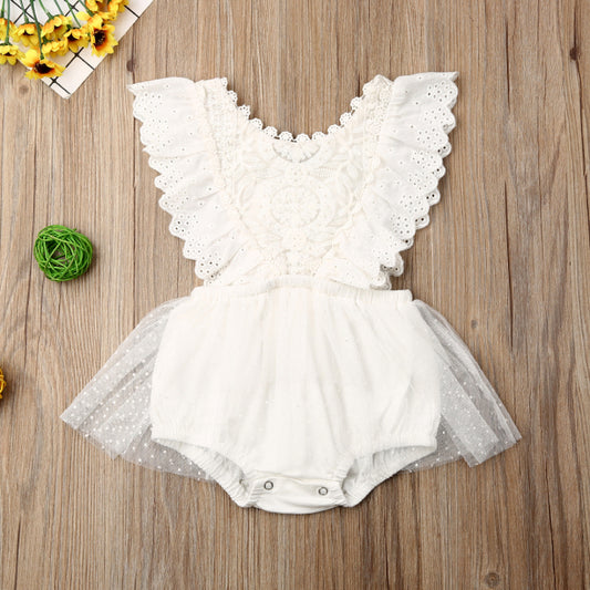 Flower Lace Romper Tutu Jumpsuit - White - 18m - CLEARANCE