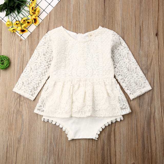 Flower Lace Romper Tutu Jumpsuit - White - 18m - CLEARANCE