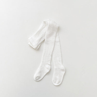 Thin Soft Cotton Baby Girls Tights - White - 1-2Y - CLEARANCE