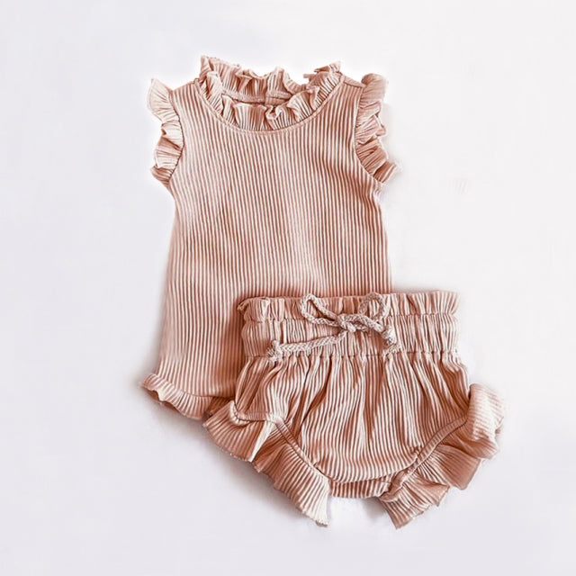 2 Piece Cotton Ruffle Romper Top and Bloomers