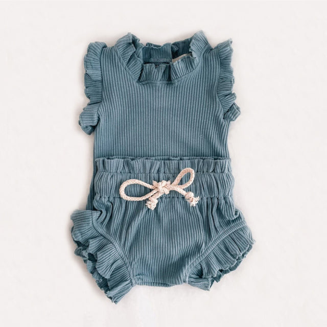 2 Piece Cotton Ruffle Romper Top and Bloomers