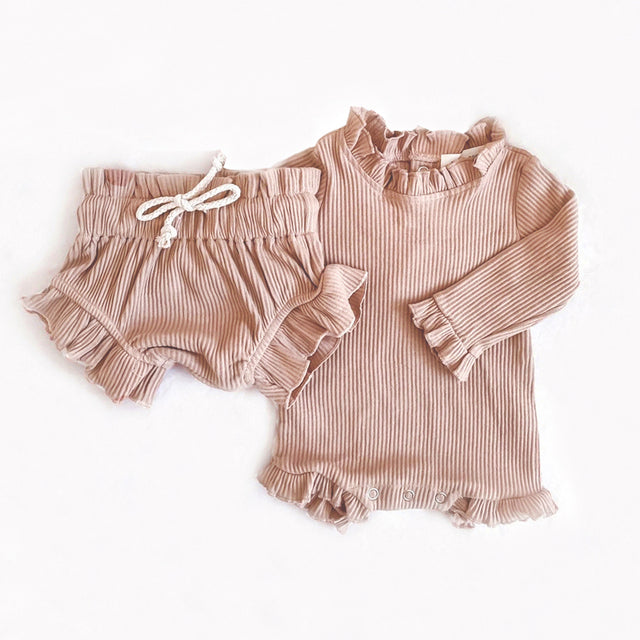 2 Piece Cotton Ruffle Romper Top and Bloomers