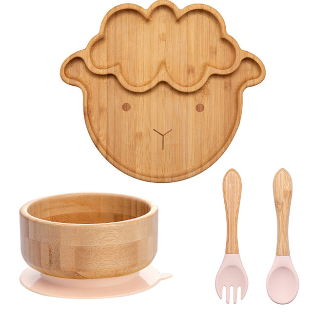 4 Piece Suction Bamboo Plate and Bowl Set