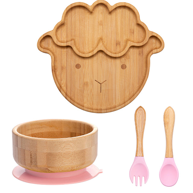 4 Piece Suction Bamboo Plate and Bowl Set