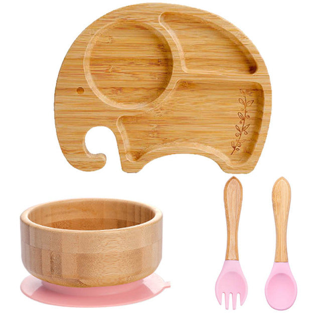 4 Piece Suction Bamboo Plate and Bowl Set